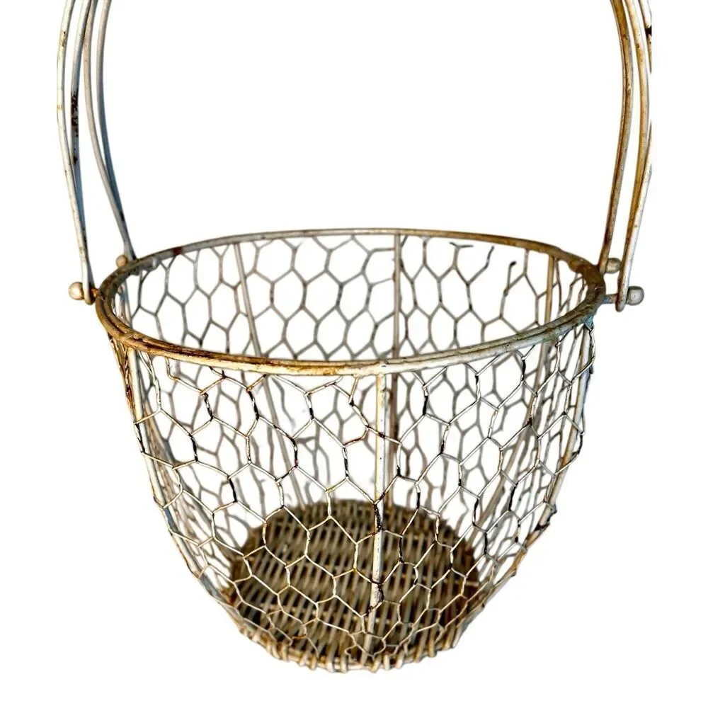 Vintage Wire & Wicker Basket with Handles Egg Basket Cottagecore Grannycore